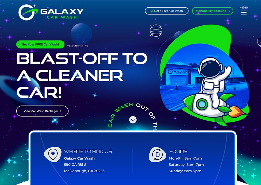 Galaxy Car Wash website designed by Wash Brands